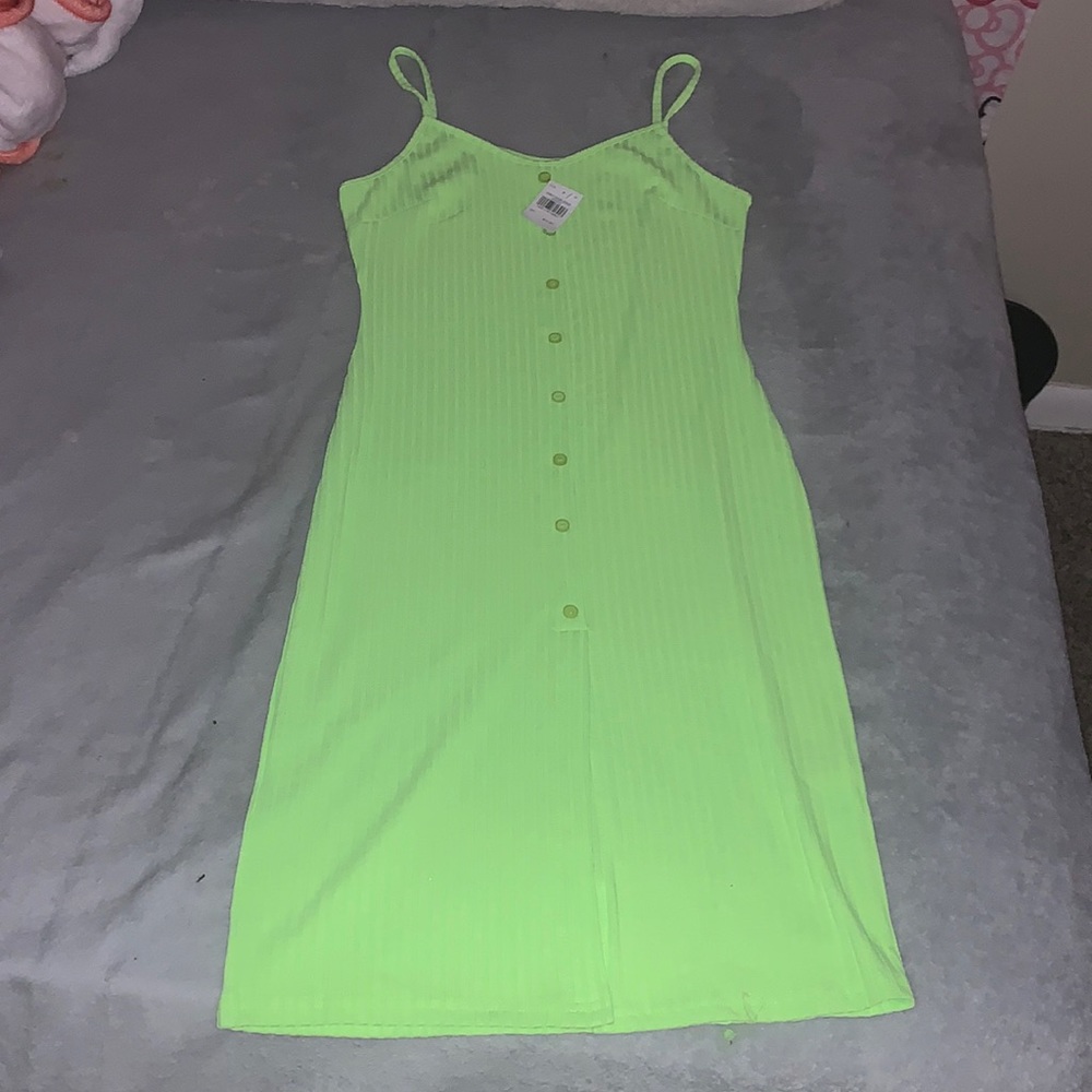 Button up Leg slit Green Summer Dress